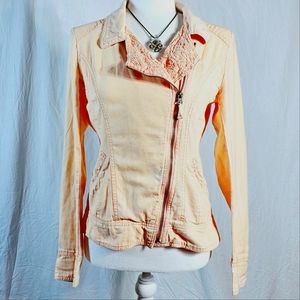 Maurice Moto Jacket, Size Small, Peach, Lace accents